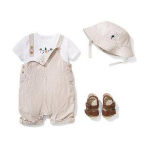 Striped Shortall and Striped Palm Bucket Hat - Janie and Jack Size 0-3 Months